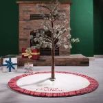 Glitzhome 48 in. White Fleece Christmas Tree Skirt with Jacquard Trim - Merry Christmas thumbnail 6