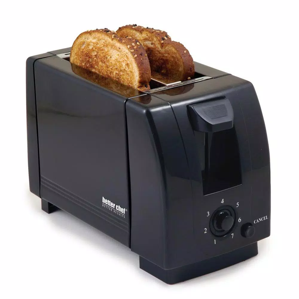 Better Chef 2-Slice Black Wide Slot Toaster with Adjustable Browning Control