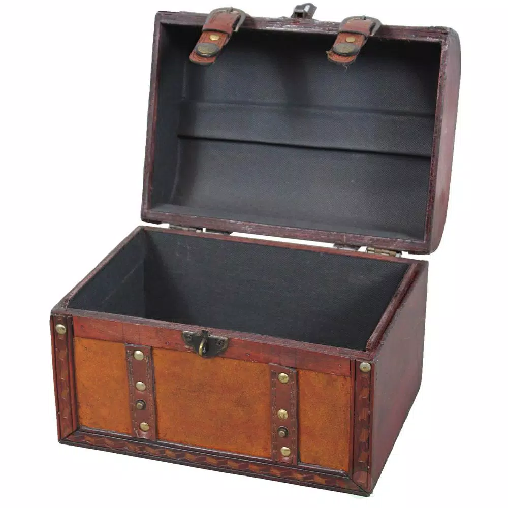 Vintiquewise Rustic Wood and Faux Leather Decorative Treasure Box Set, Set of 2