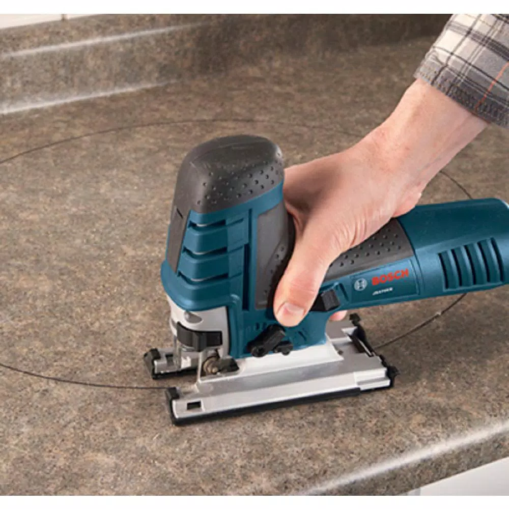 Bosch 7 Amp Corded Variable Speed Barrel-Grip Jig Saw Kit with 15-Pack T-Shank Blade Set and Case