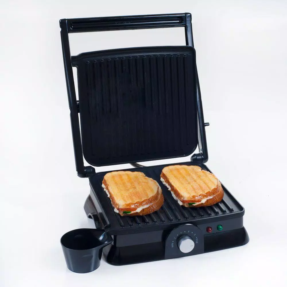 Chef Buddy 1400W Large Non-Stick Panini Press and Countertop Grill, Silver