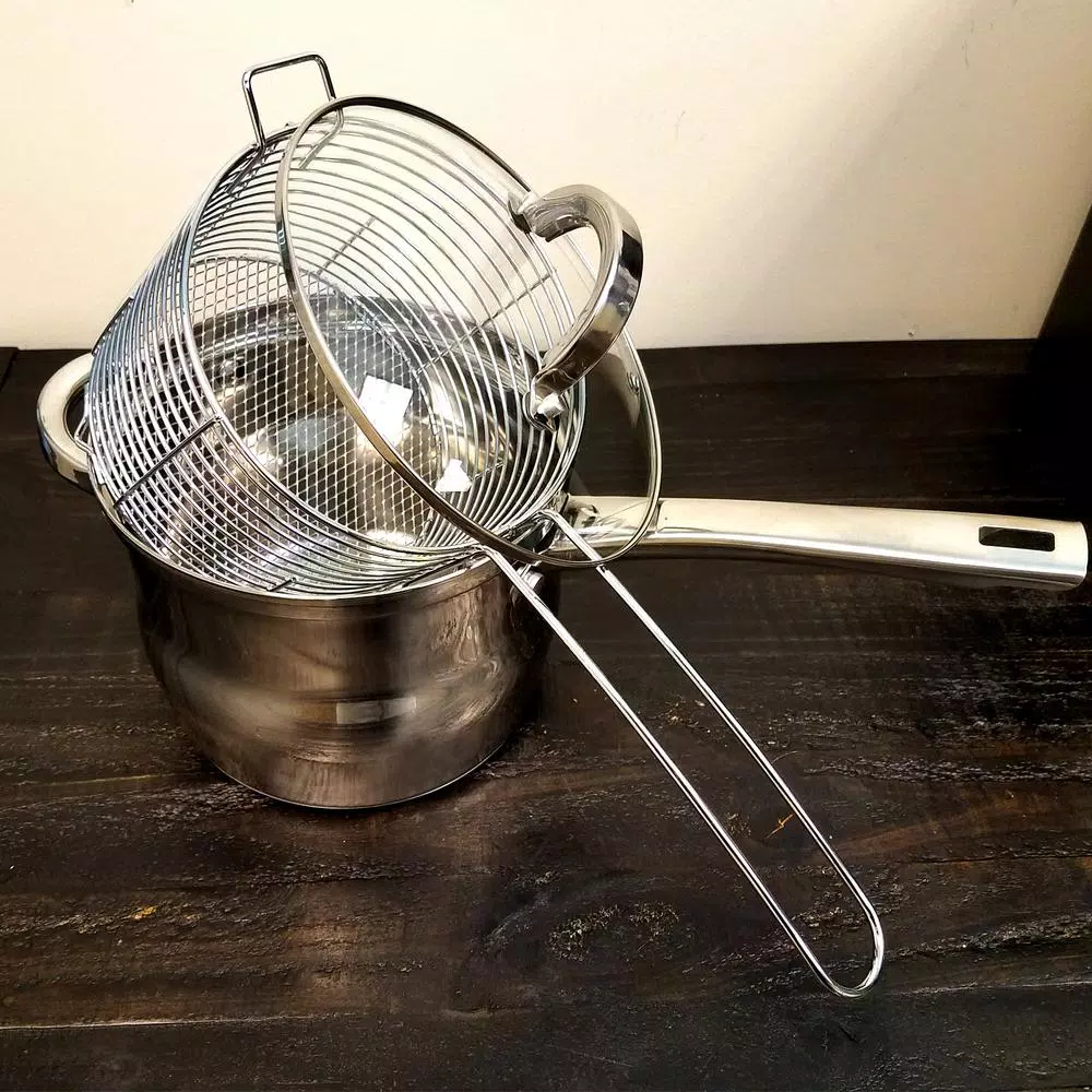 Oster Sangerfield 3-Piece Stainless Steel Deep Fryer Set, 4 Qt. with Lid and Basket