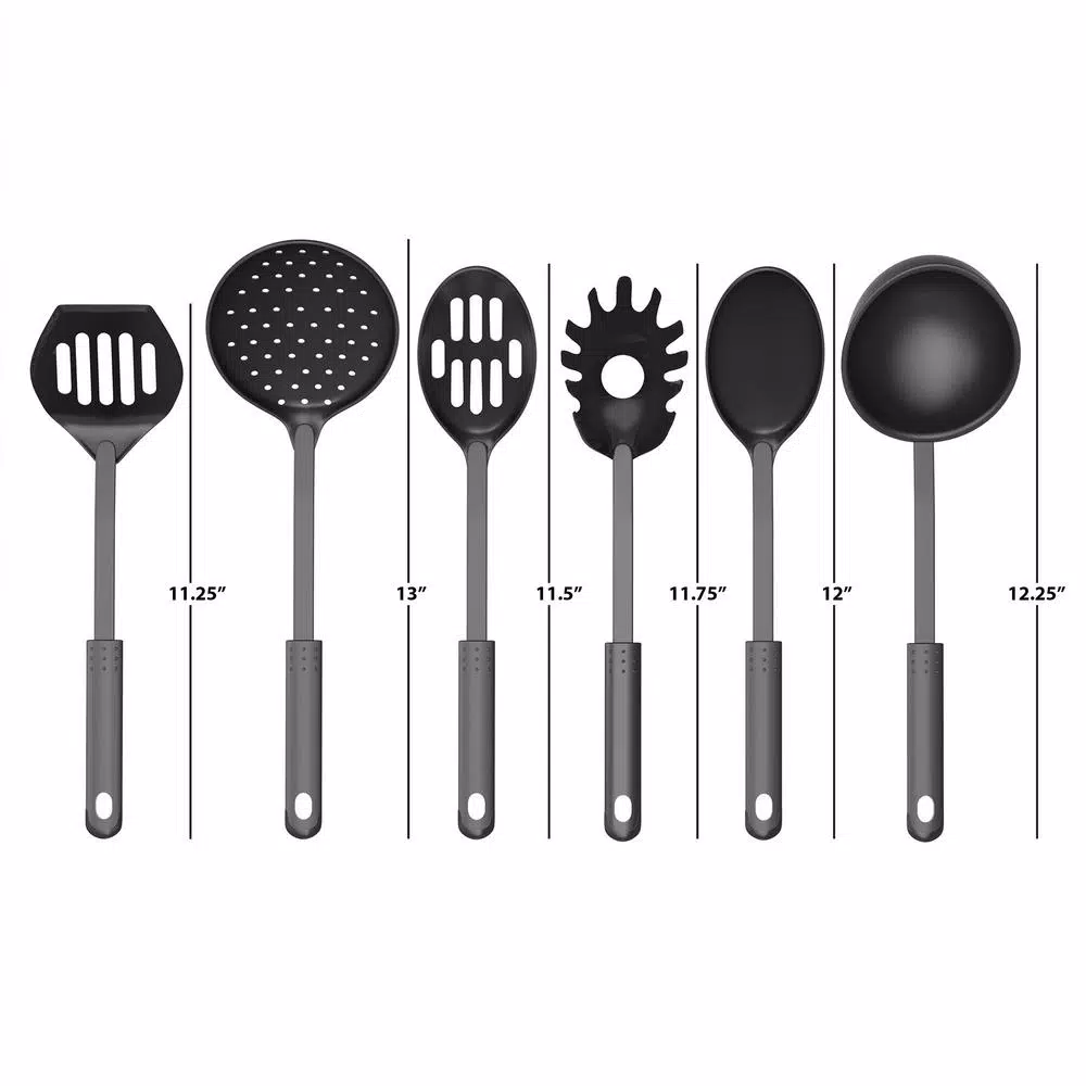 Chef Buddy 6-Piece Kitchen Cookware Utensil Set with Hanging Ring, Black