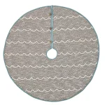 VHC Brands Sanbourne 48 in. Creme White Coastal Christmas Tree Skirt with Turquoise Chambray Trim thumbnail 1
