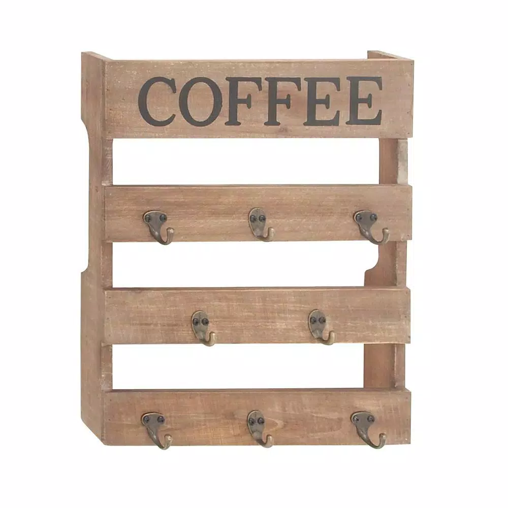LITTON LANE Traditional Coffee Wood and Metal Wall Hook Sign, 15 x 19 in.