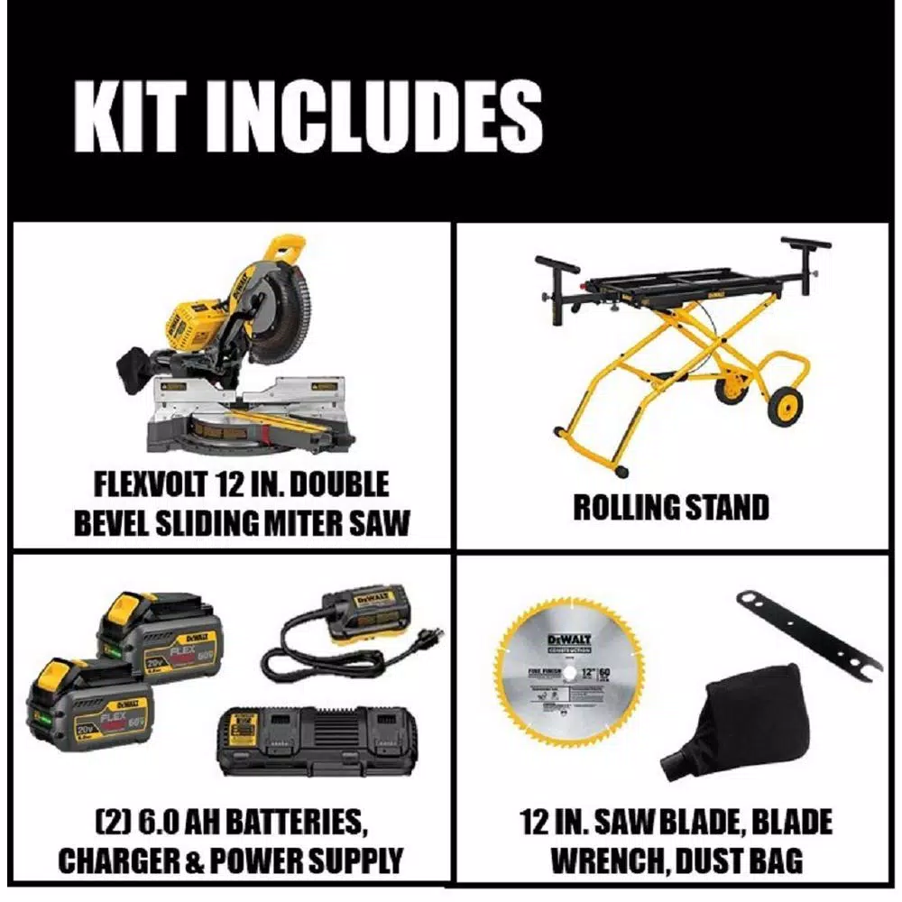 DEWALT 12 in. FLEXVOLT Brushless Sliding Compound Miter Saw Kit with Rolling Stand