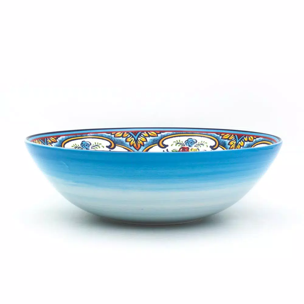 Euro Ceramica Zanzibar Bohemian Earthenware Serving Bowl, Multicolor, 120oz