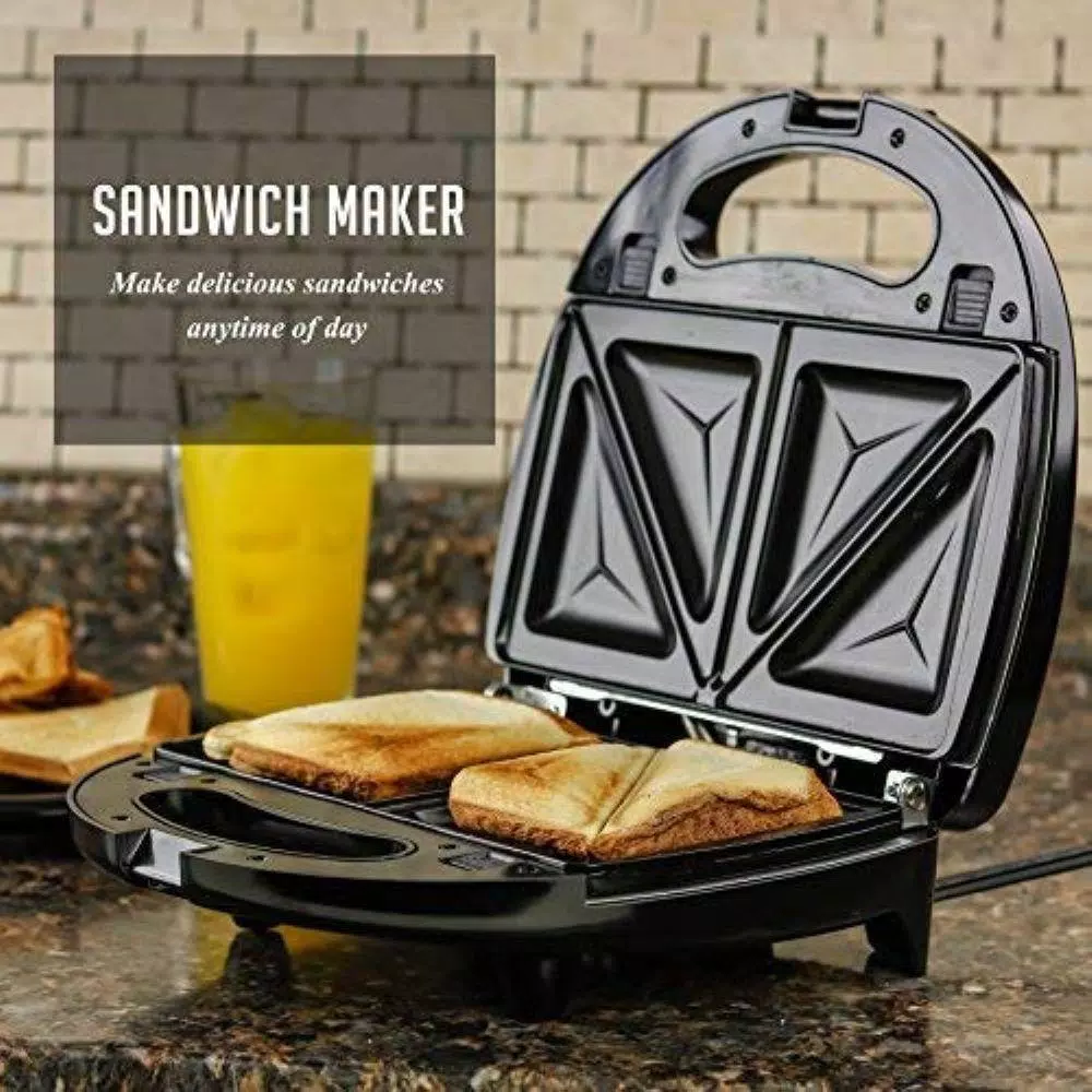 Ovente 3-in-1 Electric Sandwich Maker, Waffle and Grill Maker with Detachable Non-Stick Plates, 750W, Black