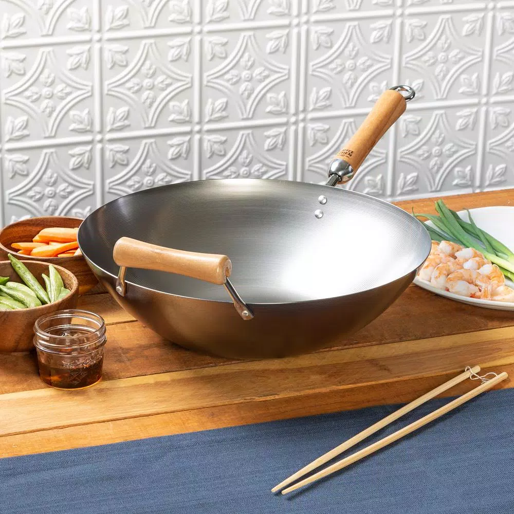 Honey-Can-Do Joyce Chen 14 in. Carbon Steel Wok with Removable Birchwood Handle