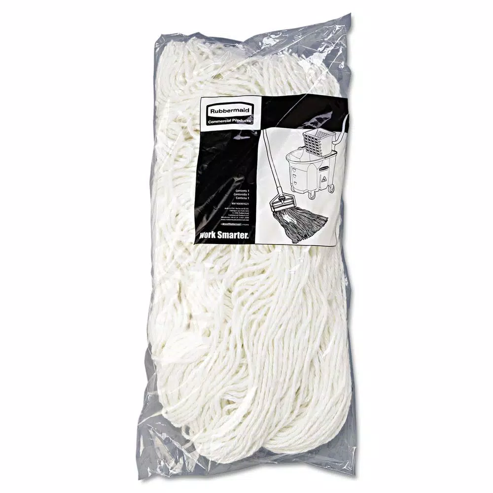Rubbermaid Commercial Products 24 oz. White Premium Cut-End Mop Heads with 1 in. Orange Headband (Case of 12)