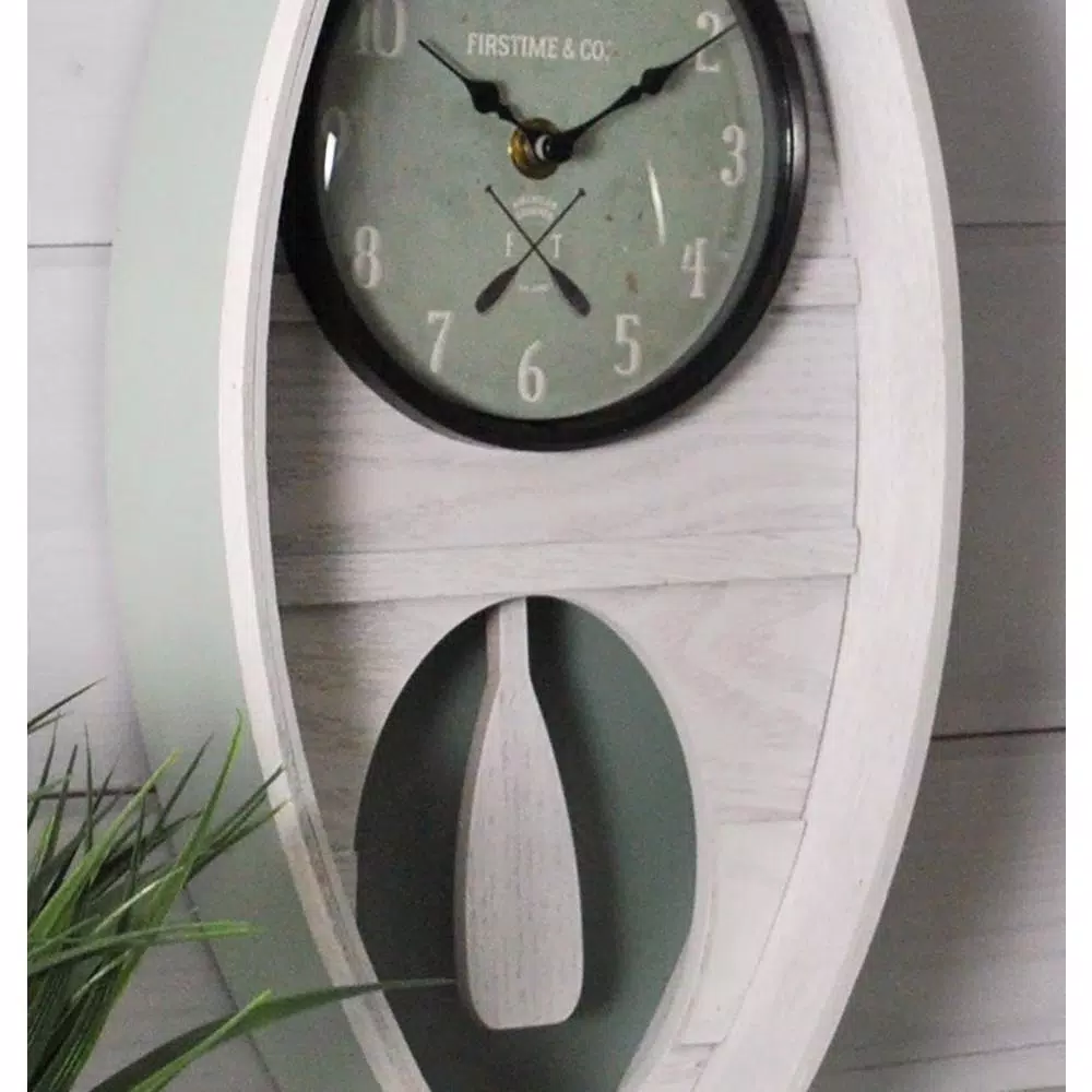 FirsTime & Co. FirsTime and Co. Ocean Canoe Wall Clock, Rustic White Wood, 18 x 7.75 in.