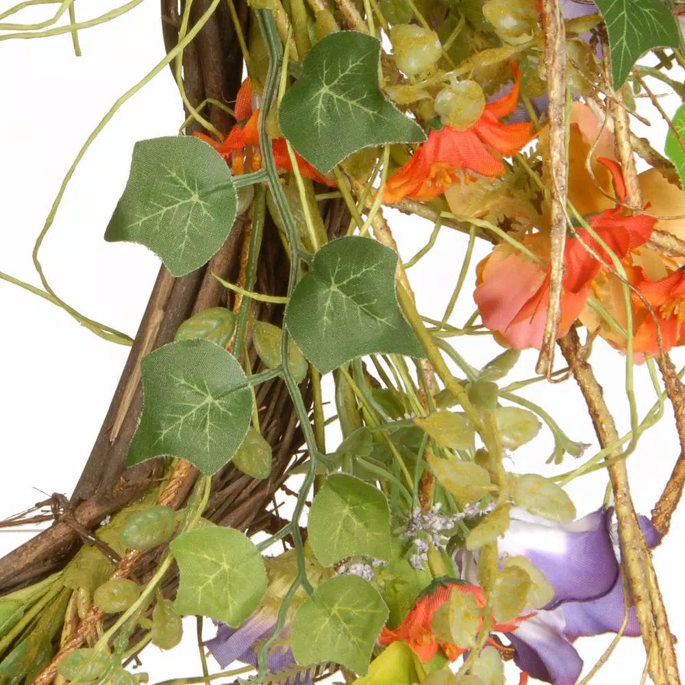 National Tree Company 22 in. Morning Glory Wreath with Mixed Flowers and Greenery