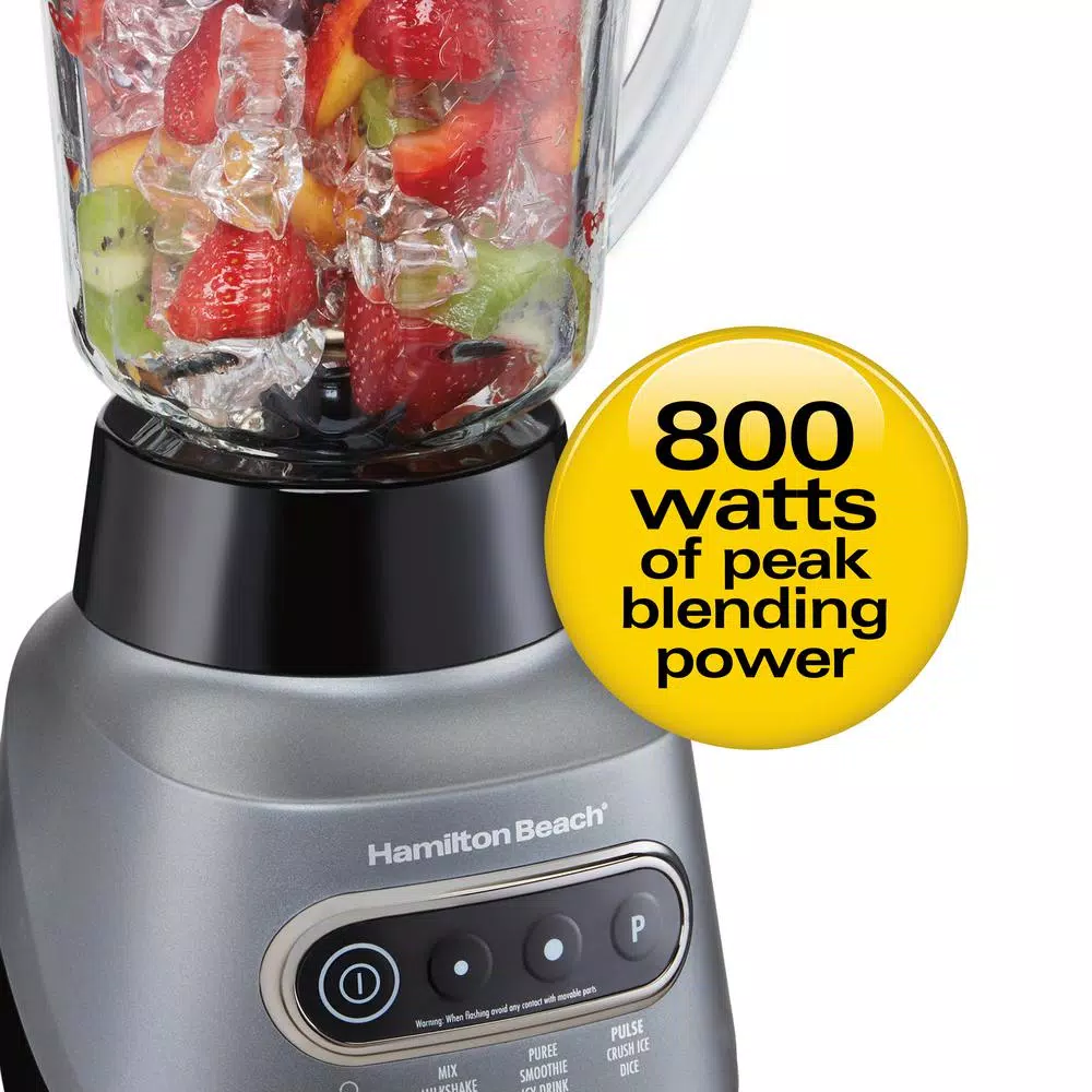 Hamilton Beach Wave Crusher 800W Blender with 40 oz. Pitcher and 20 oz. Travel Jar, Gray