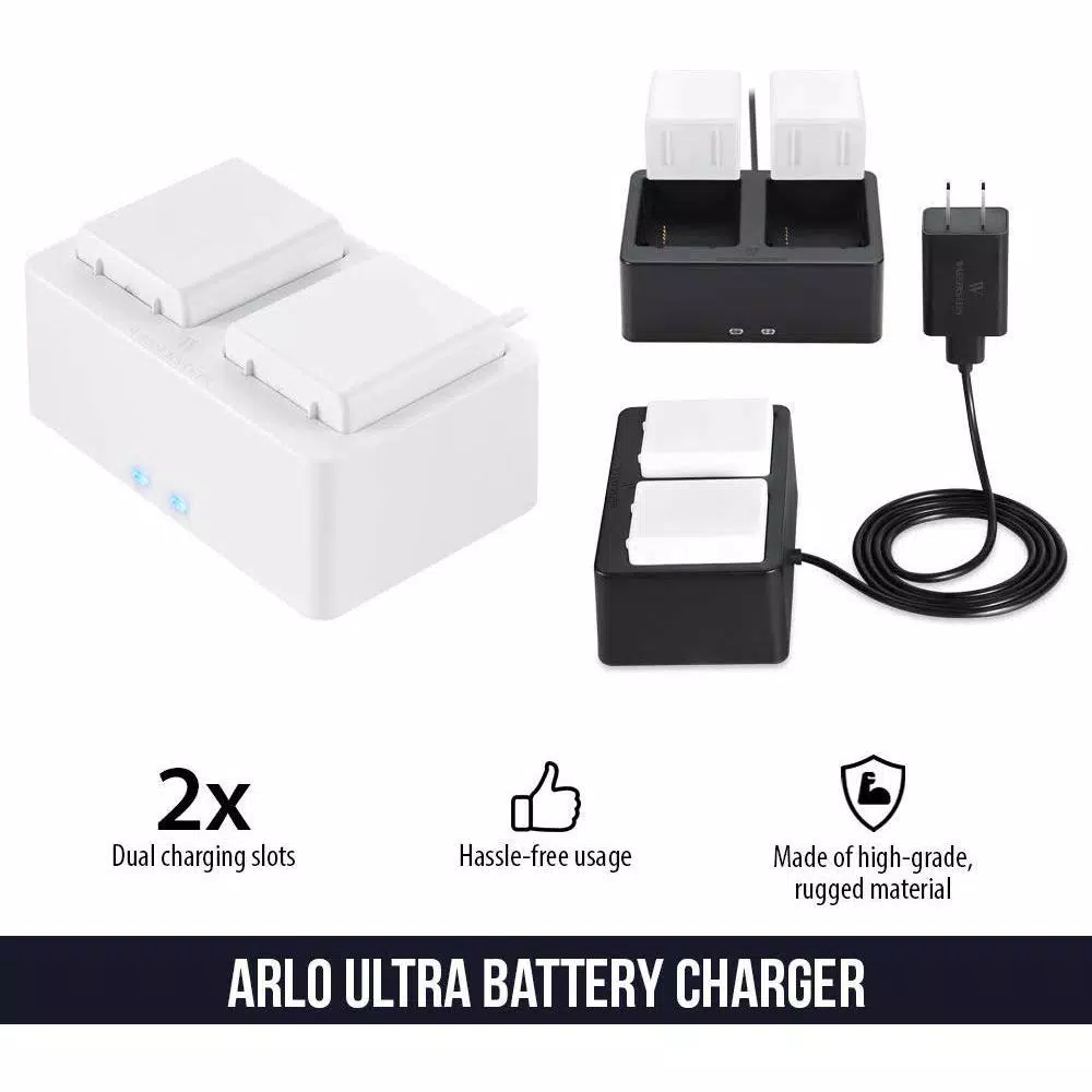 Wasserstein Charging Station for Arlo Ultra, Ultra 2, Pro 3, and Pro 4 Batteries with 3.2ft Micro USB Cable