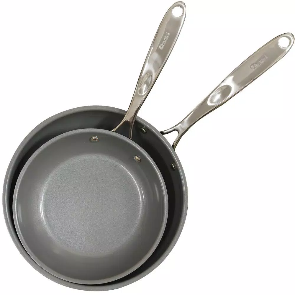 Chantal Induction 21 Steel 2-Piece Ceramic Nonstick Stainless Steel Frying Pan Set, Brushed Stainless Steel