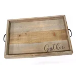 Stratton Home Decor "Gather" Wood Tray - Distressed Farmhouse Style with Metal Handles thumbnail 1