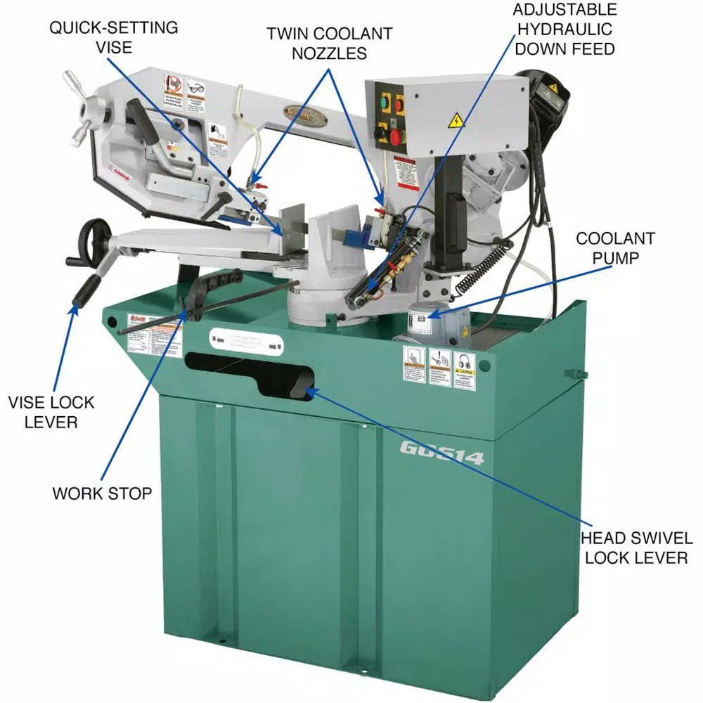 Grizzly Industrial 6" x 9-1/2" Swivel Metal-Cutting Horizontal Bandsaw with Hydraulic Downfeed