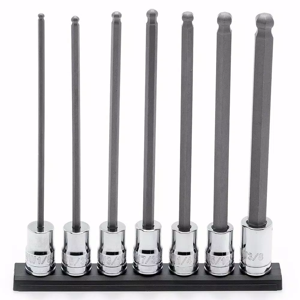 Husky 3/8 in. Drive SAE Long Ball Hex Bit Socket Set, 7-Piece