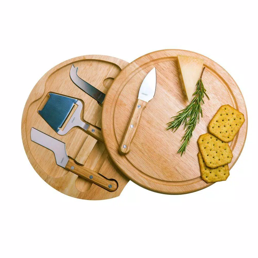 Legacy Circo by Picnic Time Rubberwood Cheese Board and 4-Piece Stainless Steel Tool Set