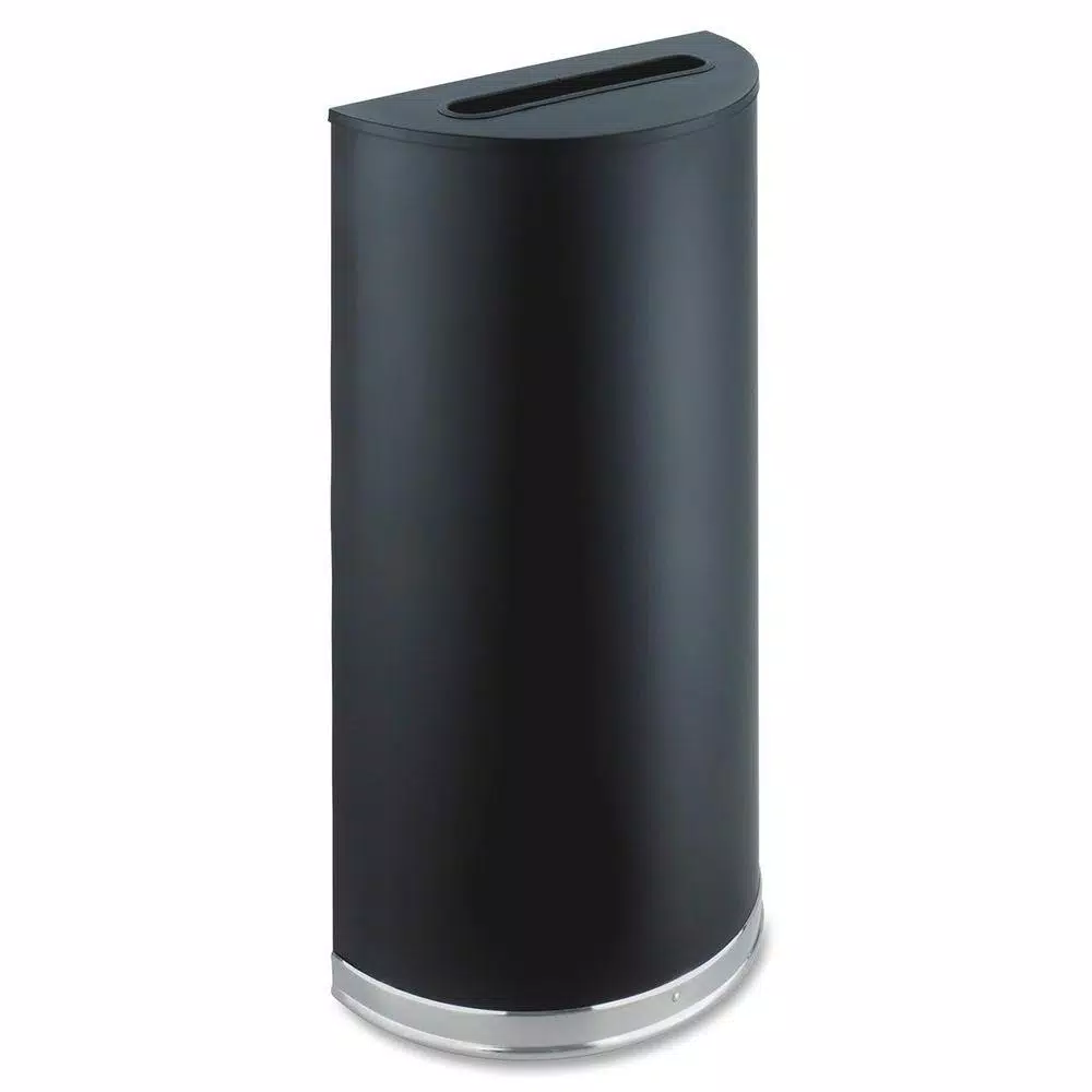 Safco 12.5 Gal. Matte Black Half-Round Steel Trash Can with 3 Interchangeable Lids