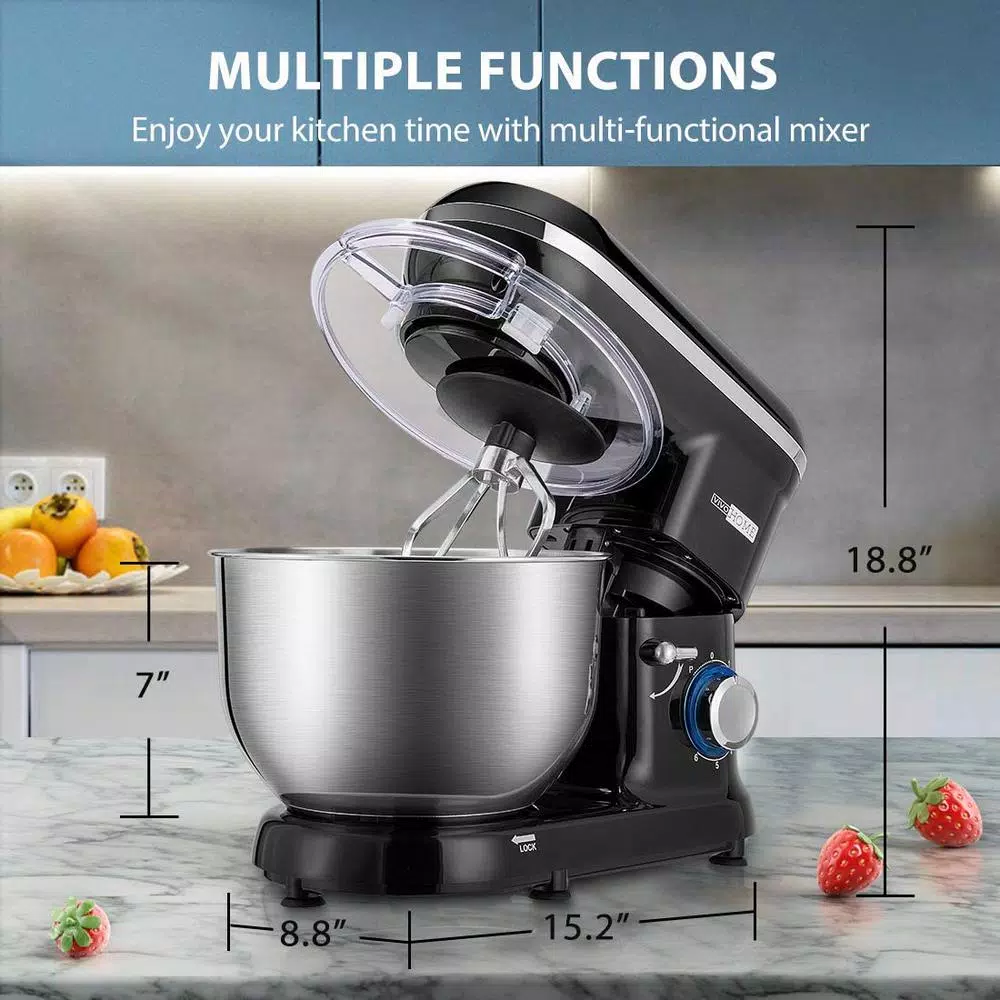 VIVOHOME 650W 6 Qt. Tilt-Head Kitchen Stand Mixer with 6 Speeds and Stainless Steel Bowl, Black