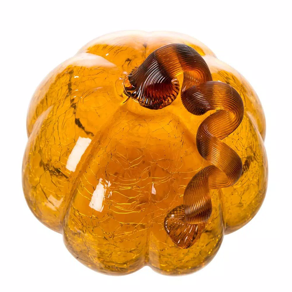 Glitzhome Amber Crackle Glass Pumpkin Set of 2, Handmade Indoor Tabletop Decor