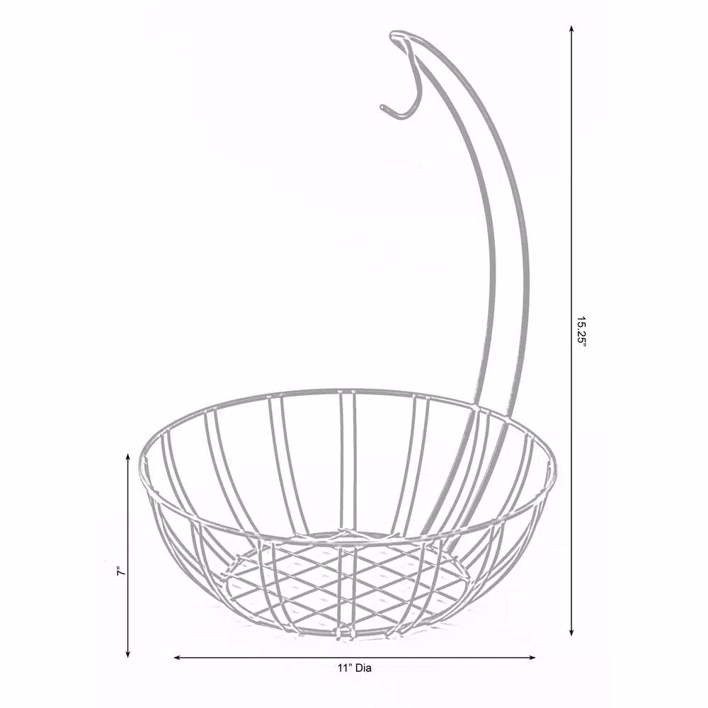Basicwise Wire Metal Fruit Basket Holder with Integrated Banana Hanger - Black