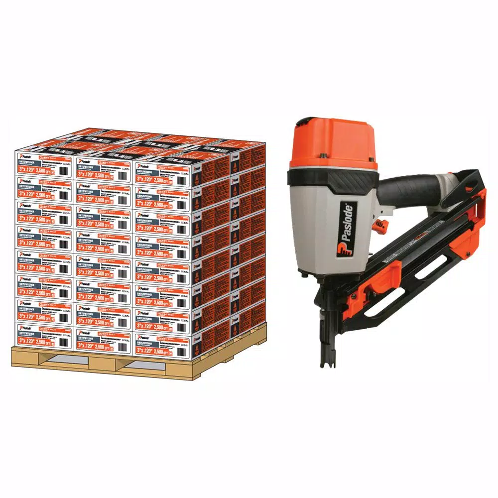 Paslode 30-Degree Brite Smooth Paper-Taped Framing Nails with Compact Framing Nailer Pallet Deal