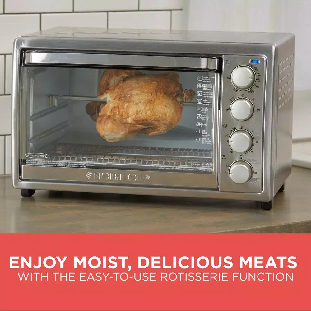 BLACK+DECKER 1500W 9-Slice Silver Toaster Oven with Rotisserie and Convection