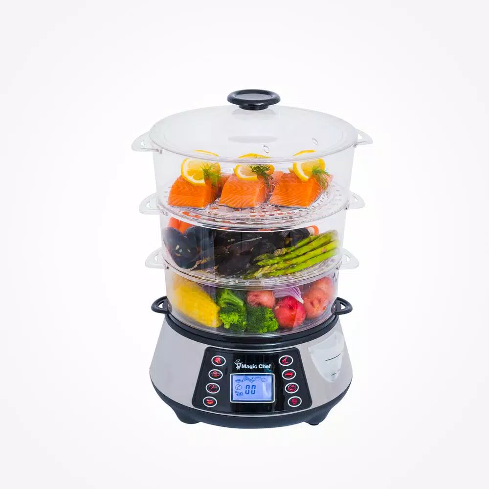 Magic Chef 3-Tier 12 Qt. Stainless Steel Countertop Food Steamer and Rice Cooker