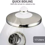 Ovente KS777 1.7L Electric Kettle, 1500W Stainless Steel Water Boiler with Auto Shut-Off and Removable Filter, White thumbnail 2