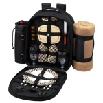 Unbranded Deluxe 2-Person Picnic Backpack with Blanket and 20-Piece Accessory Set - Black/London Plaid thumbnail 1