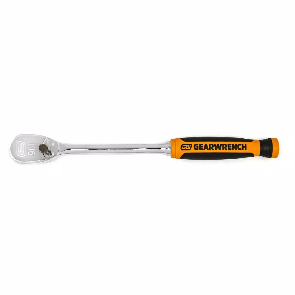 GEARWRENCH 1/4 in. Drive 90 Tooth Teardrop Ratchet, 8 in. L, Dual Material Handle