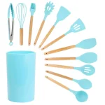 MegaChef 12-Piece Light Teal Silicone and Wood Kitchen Utensil Set thumbnail 1