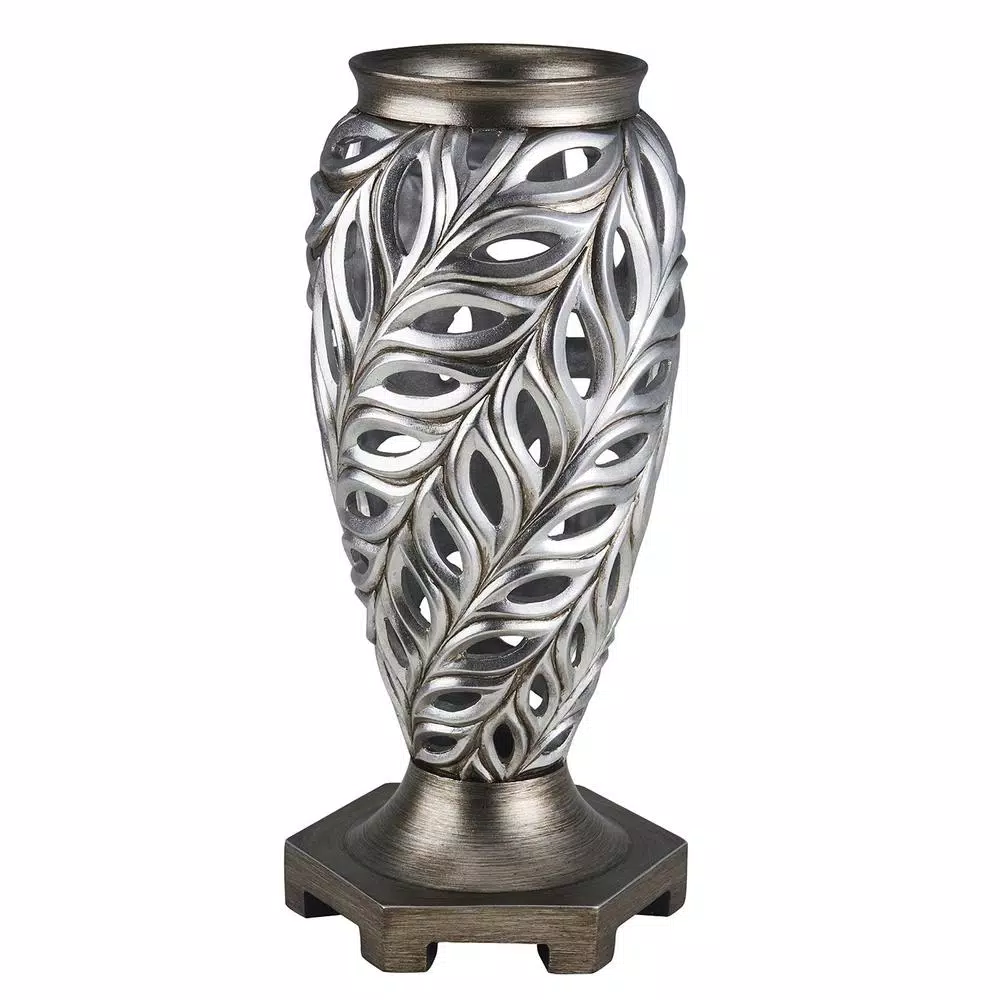 Unbranded Kiara 15.75 in. Silver Peacock Feather Decorative Table Vase