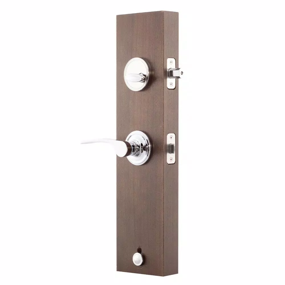 Copper Creek Polished Stainless Contemporary Front Door Handleset with Right-Hand Scandinavian Lever Trim