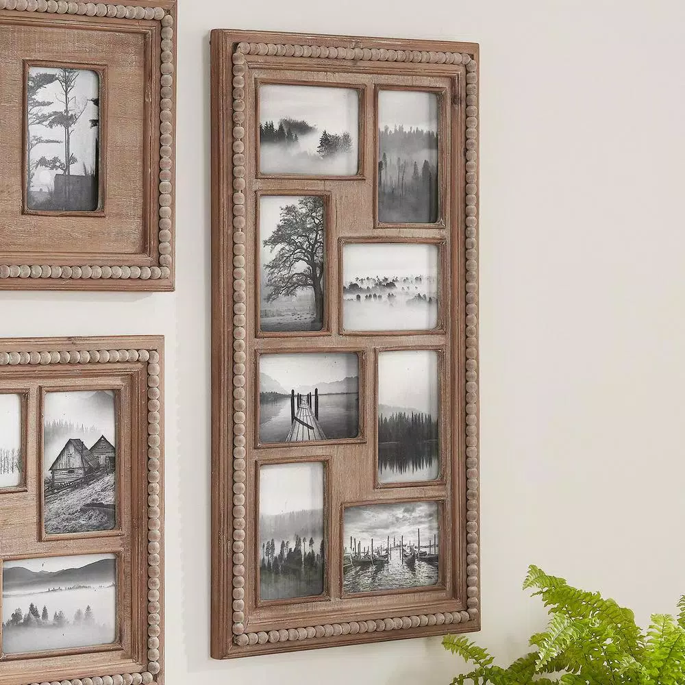 Home Decorators Collection 8-Opening Natural Beaded Wood Collage Picture Frame, 4x6, Brown