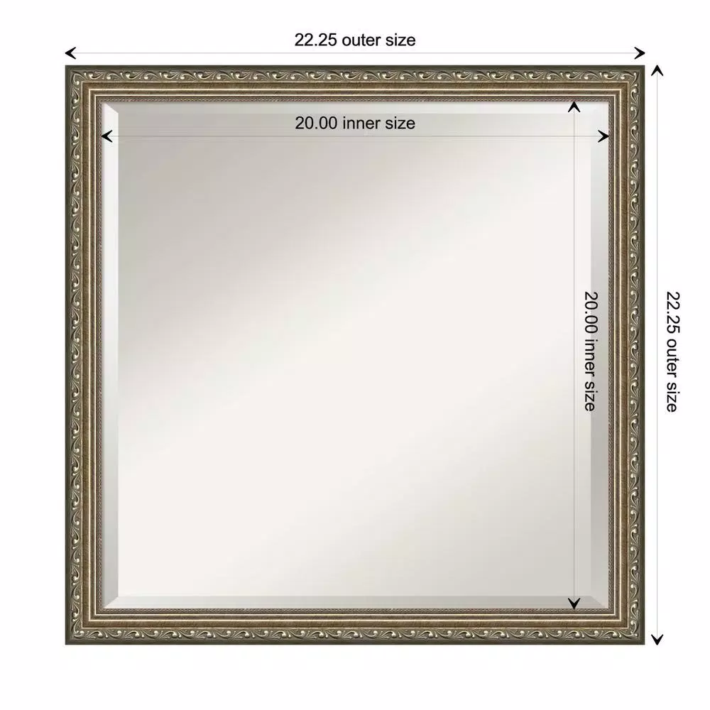 Amanti Art Parisian 22 in. Square Beveled Edge Wood Framed Bathroom Vanity Mirror, Silver Pewter