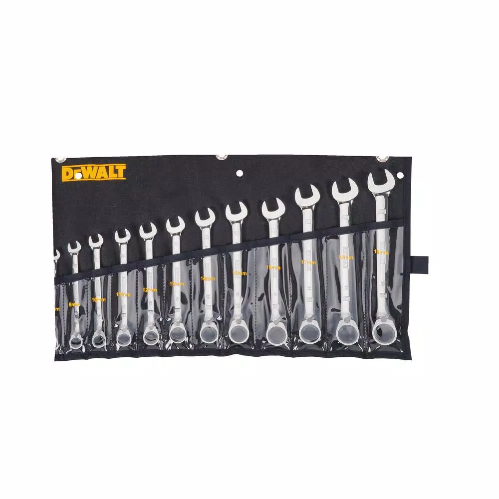DEWALT 12-Piece Metric Ratcheting Wrench Set, 72-Tooth Full Polish Chrome