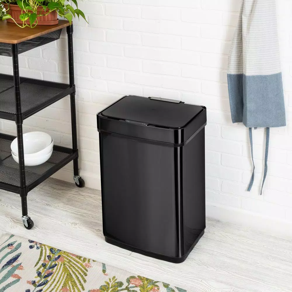 Honey-Can-Do 13 Gal. Stainless Steel Touchless Sensor Trash Can with Digital Timer, Brushed Black