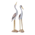 IMAX Reeds Wood Cranes Decorative Sculpture Set of 2 - Beige Pinewood Statues thumbnail 2