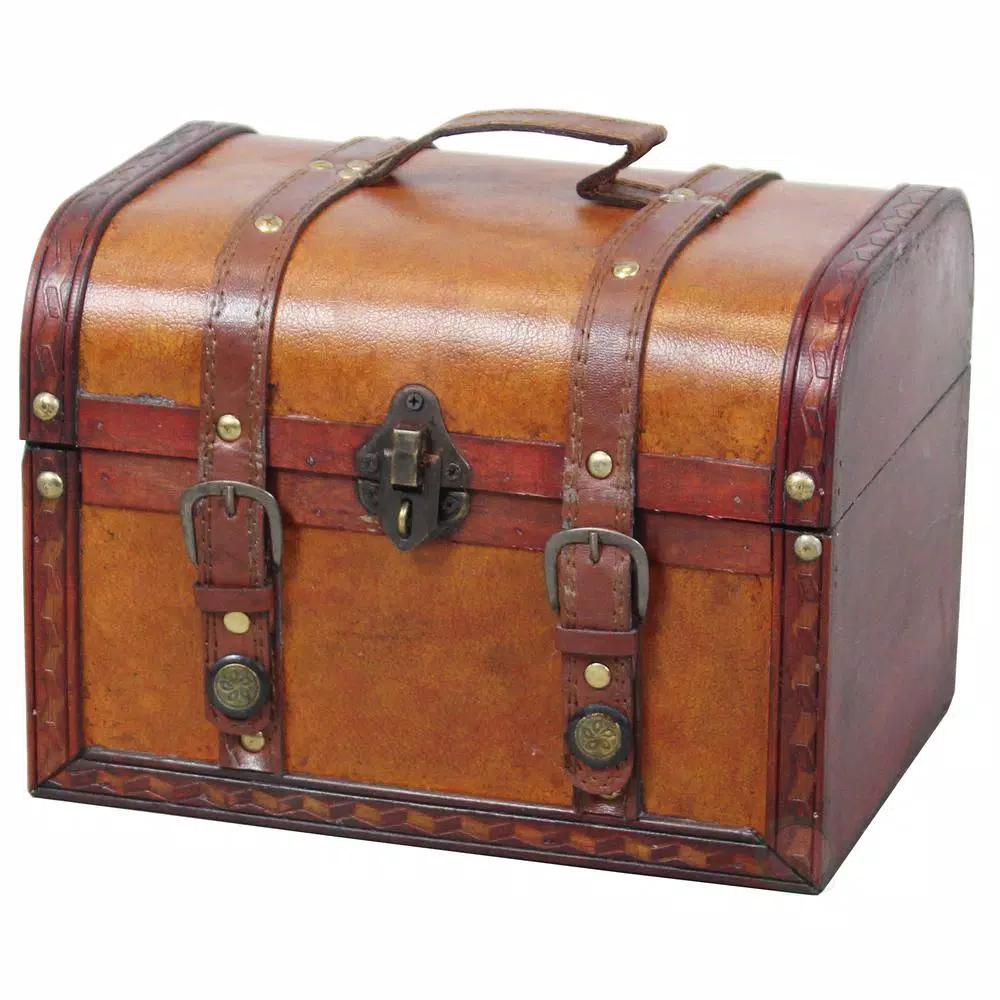 Vintiquewise Rustic Wood and Faux Leather Decorative Treasure Box Set, Set of 2