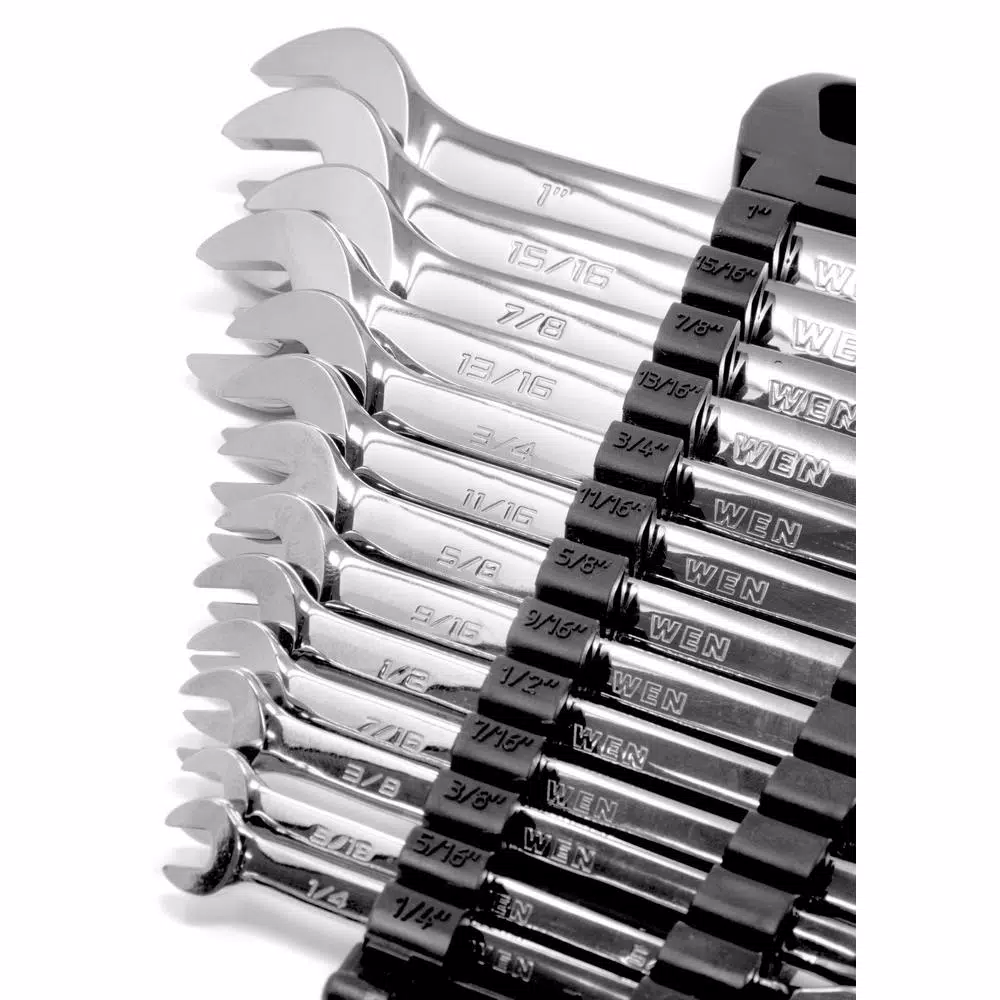 WEN 13-Piece Professional SAE Ratcheting Combination Wrench Set with Storage Rack