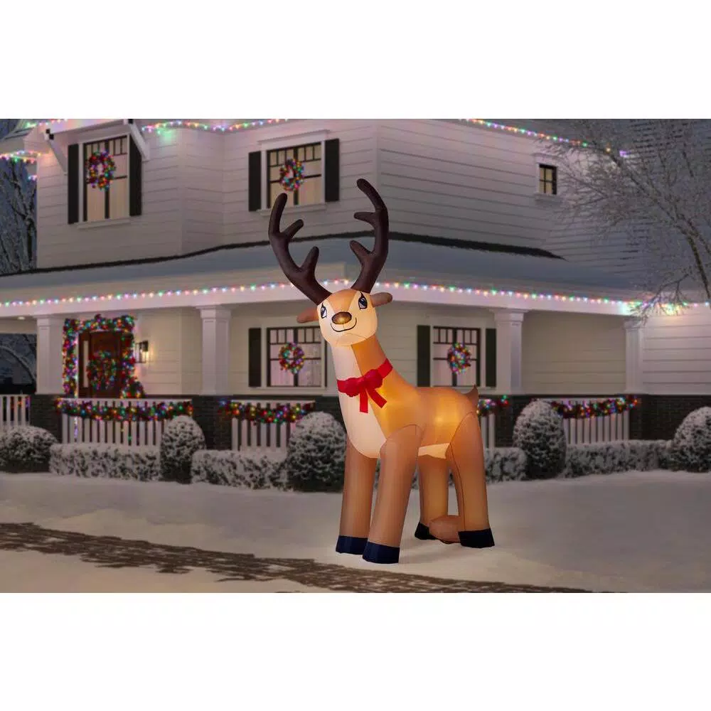 Home Accents Holiday 11 ft. Giant Inflatable Reindeer with LED Lights, Large Outdoor Christmas Decoration