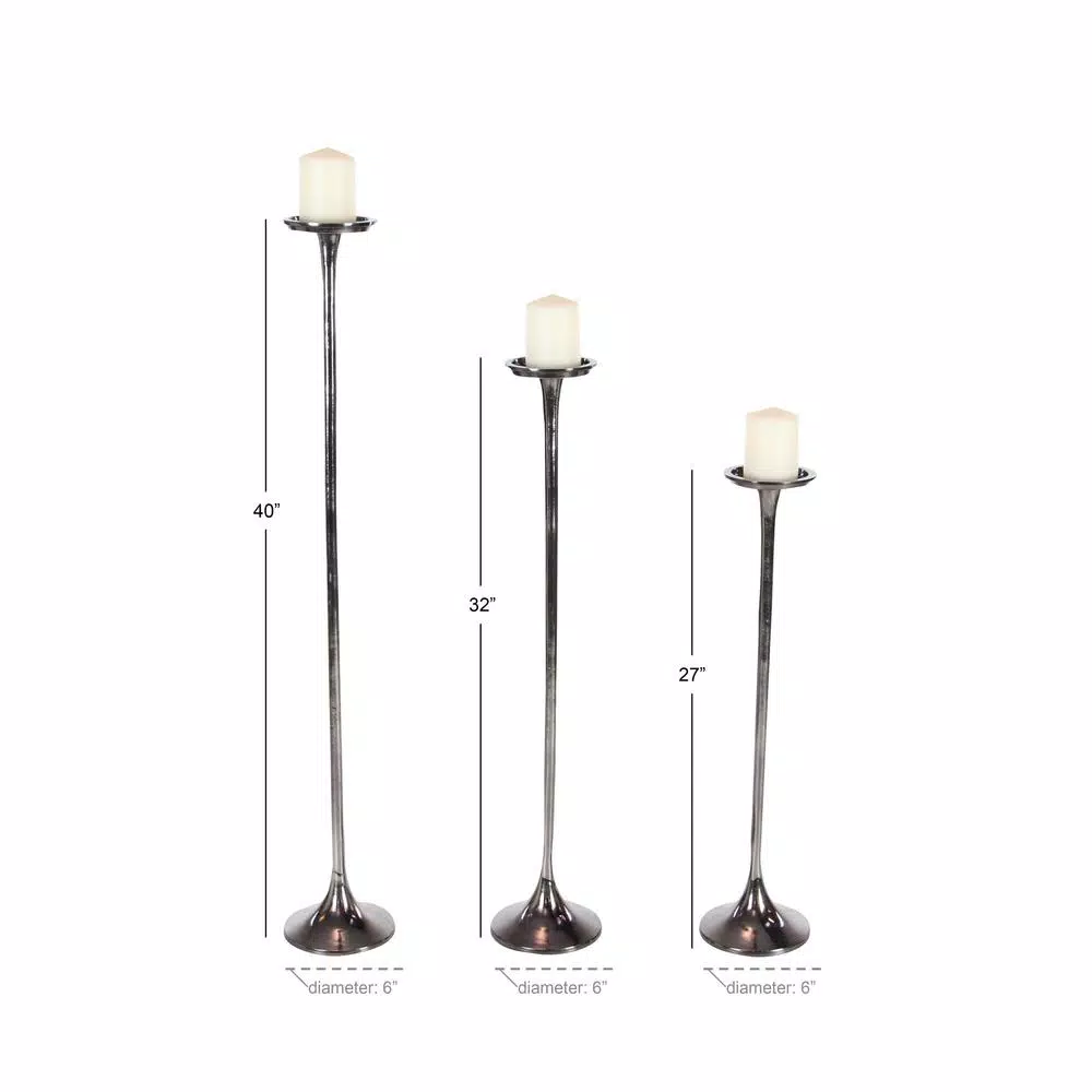 LITTON LANE Modern Gray Aluminum Candlestick Set of 3 - 40 in. x 32 in. x 37 in.
