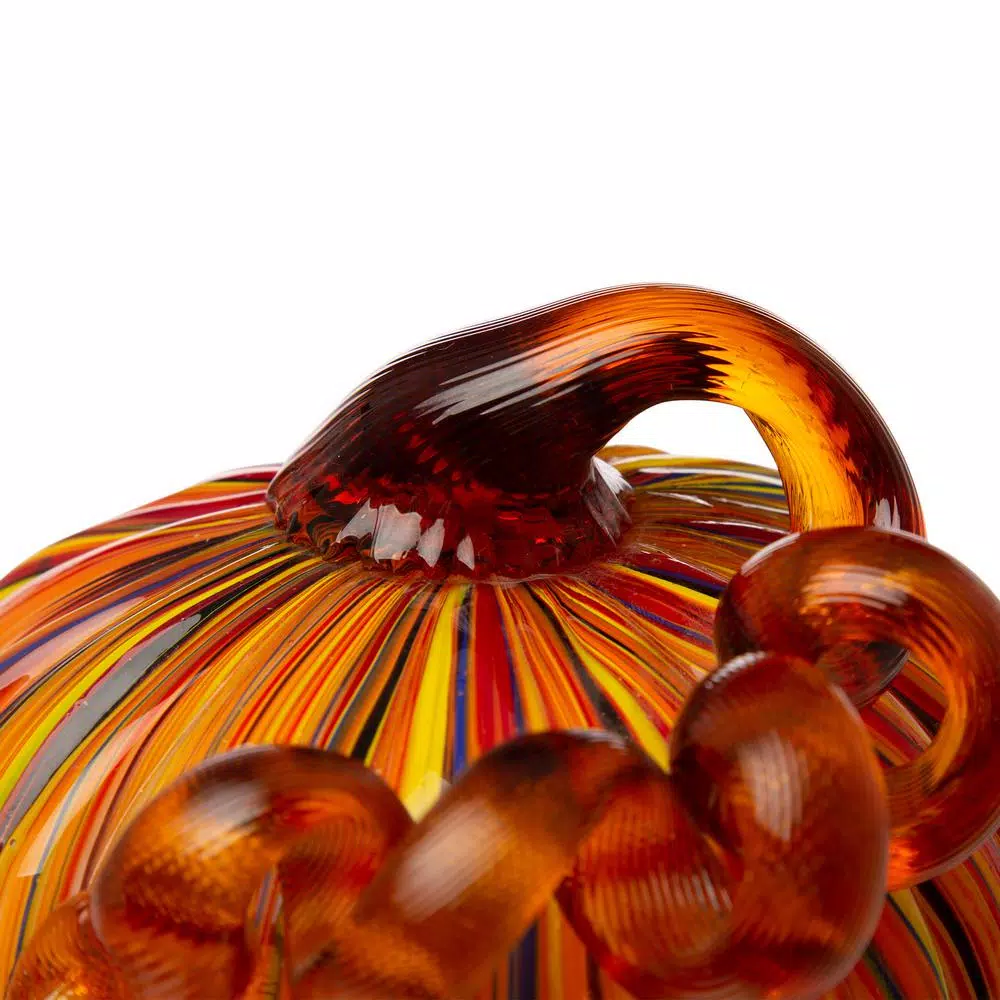 Glitzhome Multi-Striped Glass Short Pumpkin Set - 100% Handmade Glass Tabletop Decoration