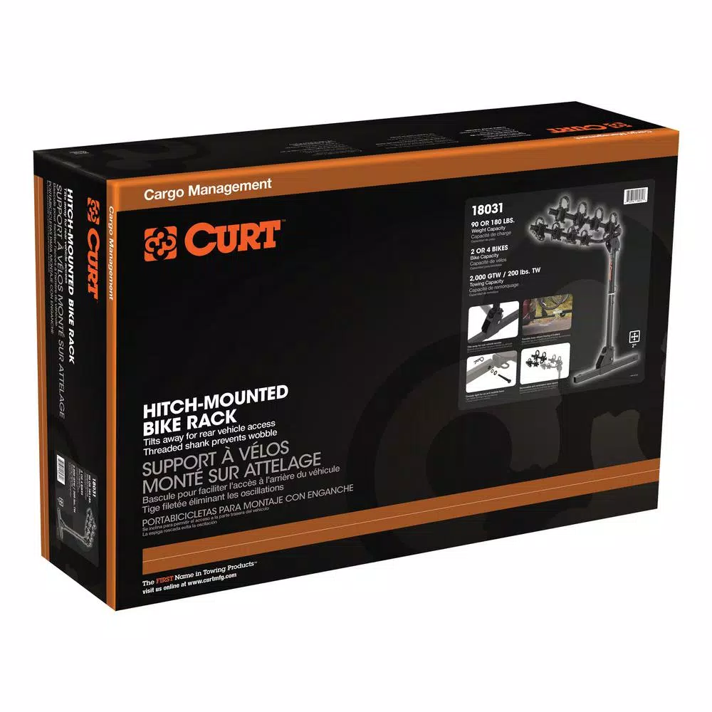CURT Towable Extendable Hitch-Mounted Bike Rack, 2" Shank, 2,000 lbs. Capacity, 2 or 4 Bikes