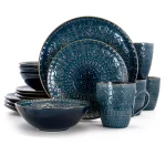 Elama Deepsea Mozaic 16-Piece Sea Blue Stoneware Dinnerware Set, Service for 4 thumbnail 1