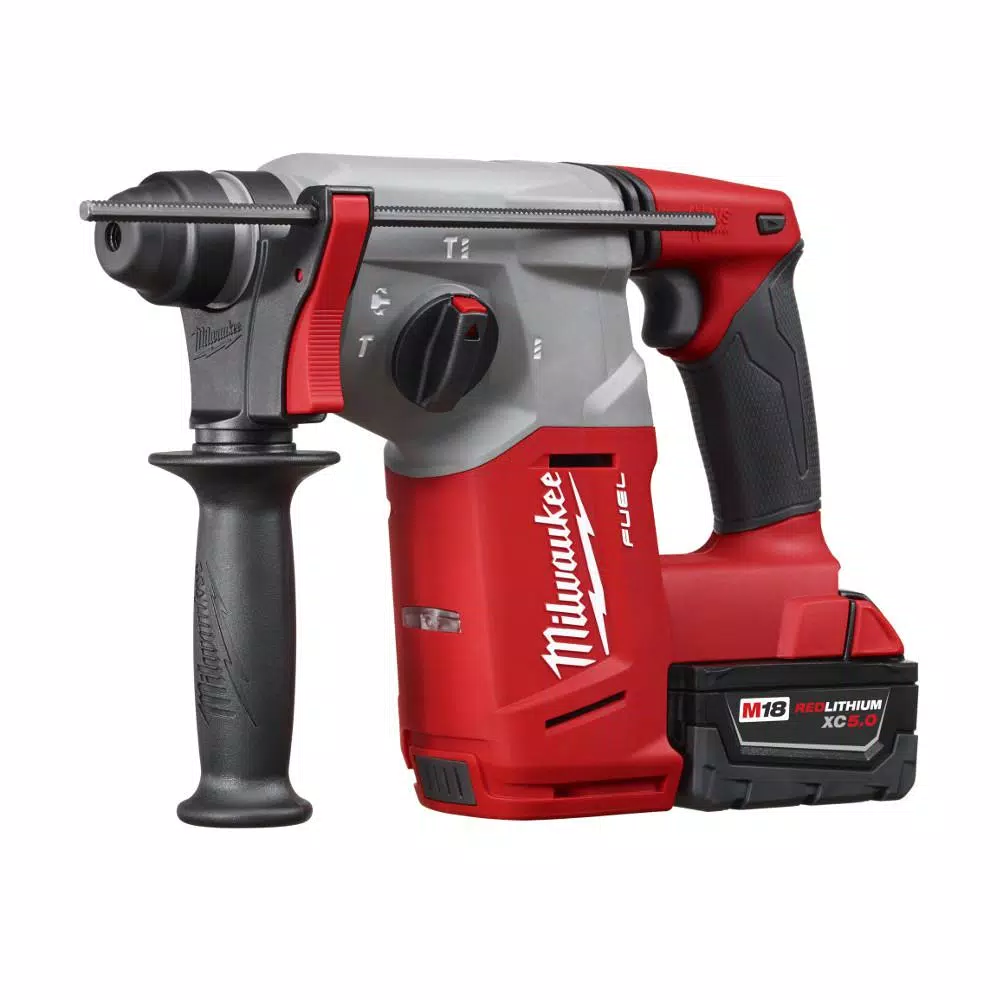Milwaukee M18 FUEL 1 in. SDS-Plus Rotary Hammer with HAMMERVAC Dust Extractor Kit, (2) 5.0 Ah Batteries