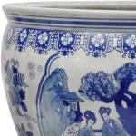 Oriental Furniture 16 in. Blue and White Porcelain Fishbowl Jardiniere thumbnail 2
